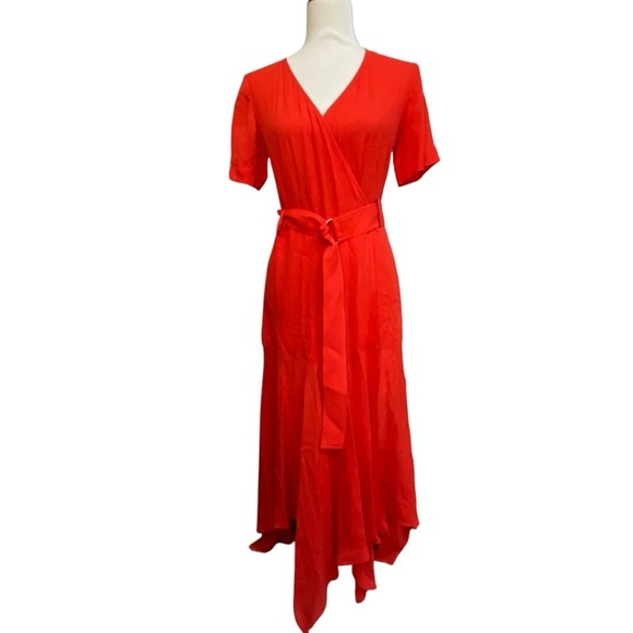 A.L.C. Claire Red Silk Wrap Handkerchief Midi Dress Size 2 NWT $575 - Picture 4 of 15